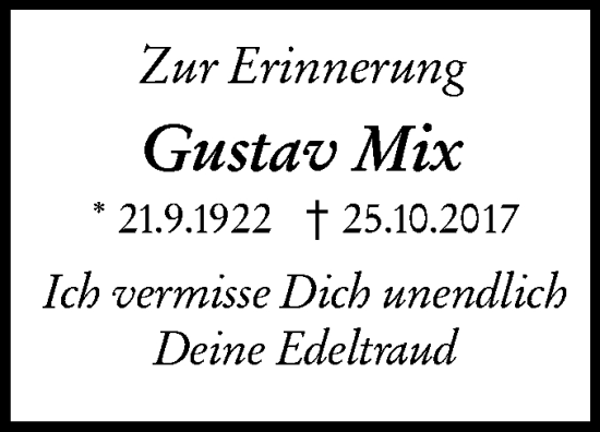 Traueranzeige von Gustav Mix von NWZ Neue Württembergische Zeitung