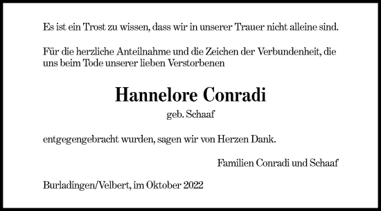 Traueranzeige von Hannelore Conradi von Metzinger-Uracher Volksblatt