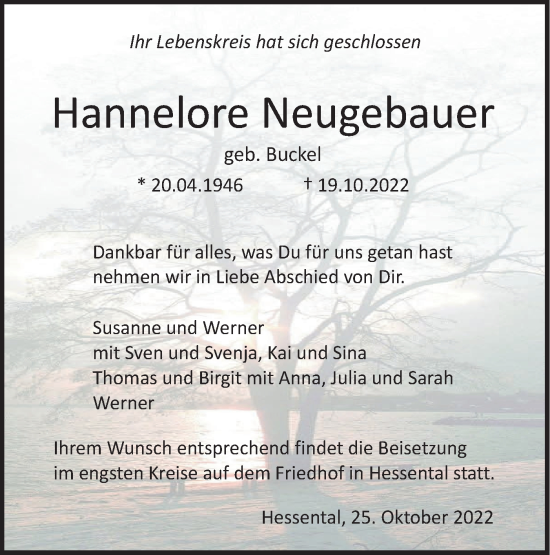 Traueranzeige von Hannelore Neugebauer von Haller Tagblatt