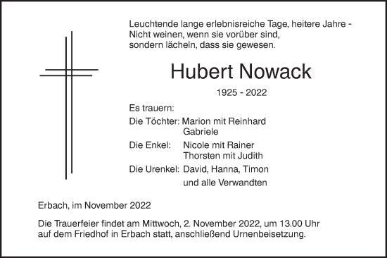 Traueranzeige von Hubert Nowack von SÜDWEST PRESSE Ausgabe Ulm/Neu-Ulm