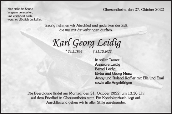 Traueranzeige von Karl Georg Leidig von Haller Tagblatt