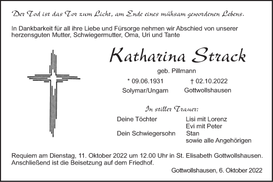 Traueranzeige von Katharina Strack von Haller Tagblatt