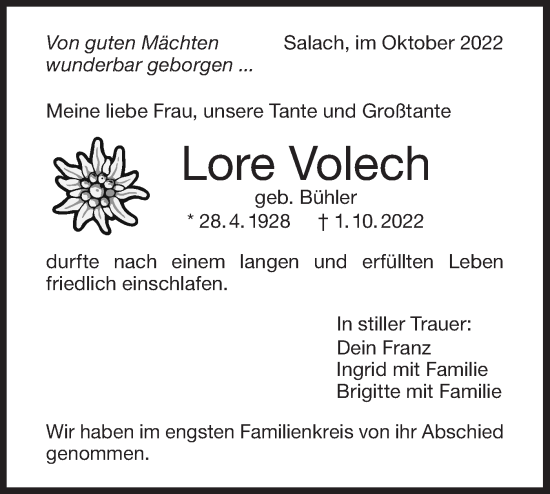 Traueranzeige von Lore Volech von NWZ Neue Württembergische Zeitung