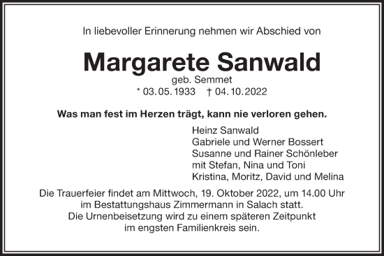 Traueranzeige von Margarete Sanwald von NWZ Neue Württembergische Zeitung