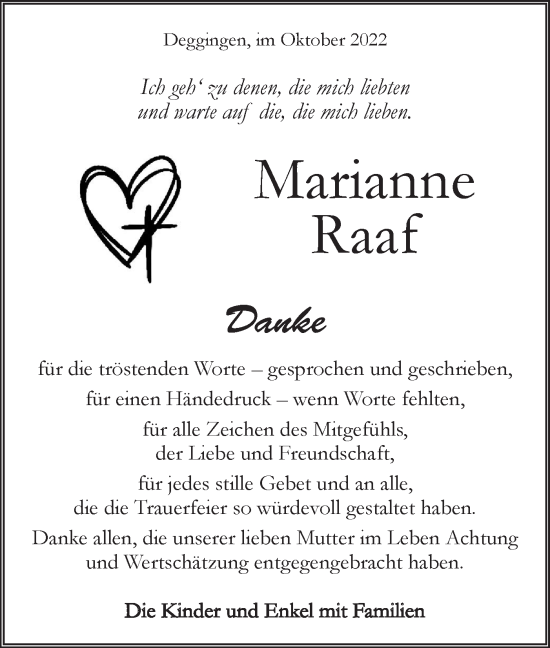 Traueranzeige von Marianne Raaf von Geislinger Zeitung