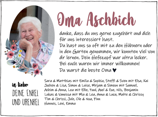 Traueranzeige von Oma  Aschbich von Haller Tagblatt