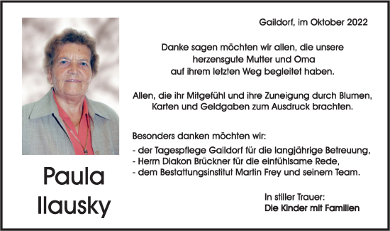 Traueranzeige von Paula Ilausky von Rundschau Gaildorf