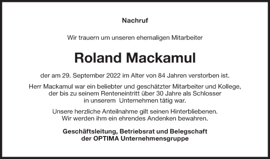 Traueranzeige von Roland Mackamul von Haller Tagblatt