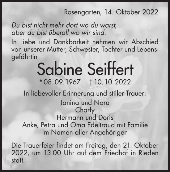 Traueranzeige von Sabine Seiffert von Haller Tagblatt