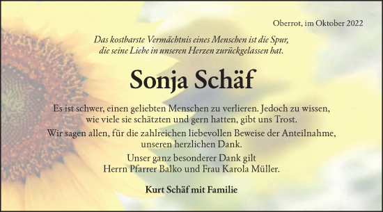 Traueranzeige von Sonja Schäf von Rundschau Gaildorf