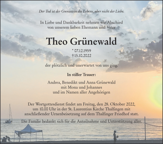 Traueranzeige von Theo Grünewald von SÜDWEST PRESSE Ausgabe Ulm/Neu-Ulm