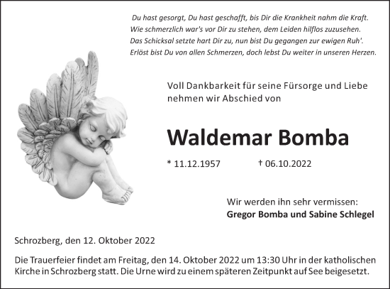 Traueranzeige von Waldemar Bomba von Hohenloher Tagblatt