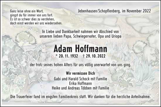 Traueranzeige von Adam Hoffmann von NWZ Neue Württembergische Zeitung