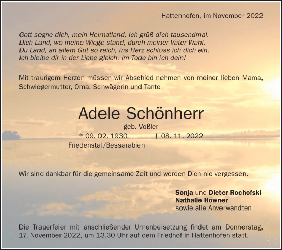 Traueranzeige von Adele Schönherr von NWZ Neue Württembergische Zeitung