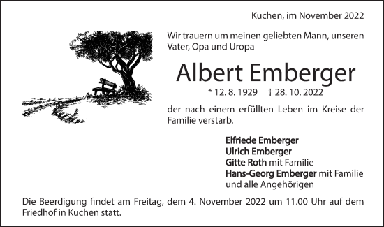 Traueranzeige von Albert Emberger von NWZ Neue Württembergische Zeitung/Geislinger Zeitung