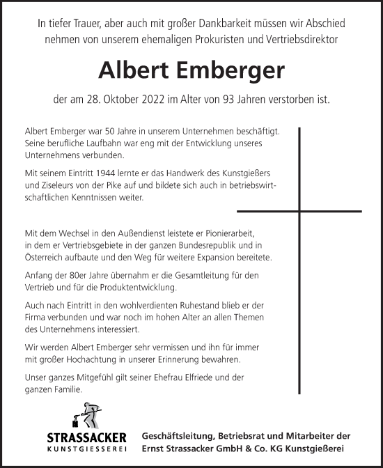 Traueranzeige von Albert Emberger von NWZ Neue Württembergische Zeitung/Geislinger Zeitung