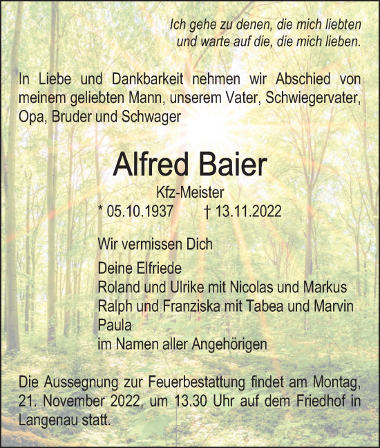 Traueranzeige von Alfred Baier von SÜDWEST PRESSE Ausgabe Ulm/Neu-Ulm