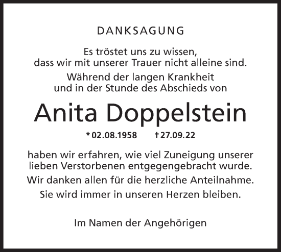 Traueranzeige von Anita Doppelstein von Haller Tagblatt