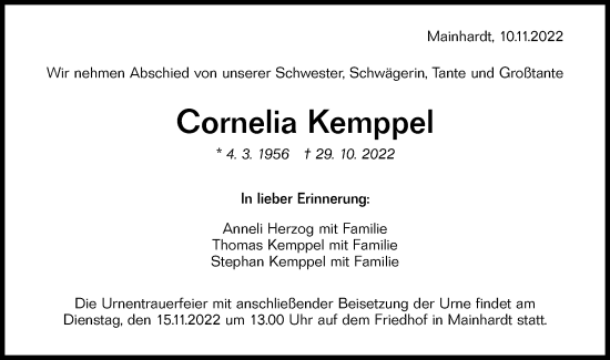 Traueranzeige von Cornelia Kemppel von Haller Tagblatt