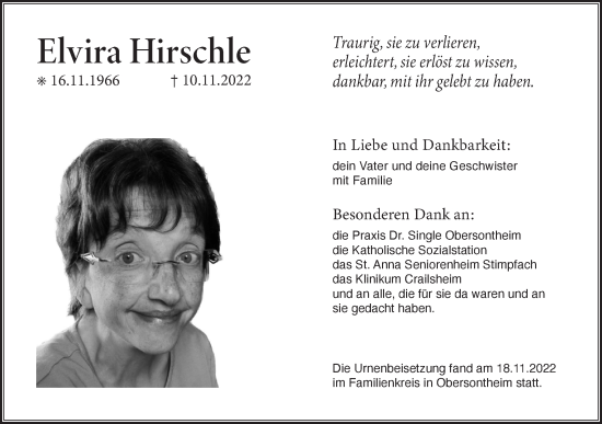 Traueranzeige von Elvira Hirschle von Haller Tagblatt