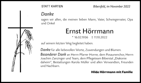 Traueranzeige von Ernst Hörrmann von Haller Tagblatt