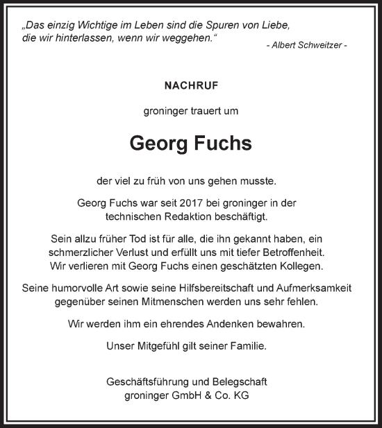 Traueranzeige von Georg Fuchs von Hohenloher Tagblatt