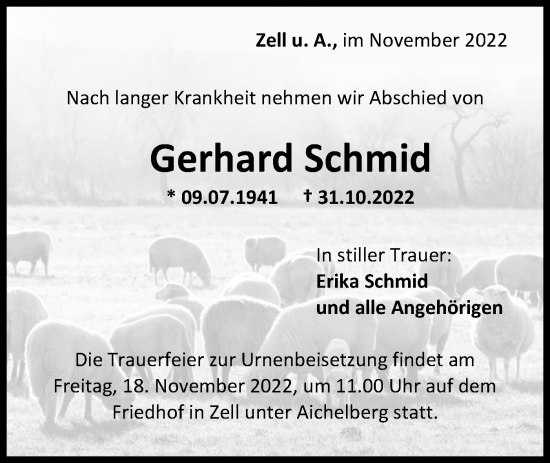 Traueranzeige von Gerhard Schmid von NWZ Neue Württembergische Zeitung