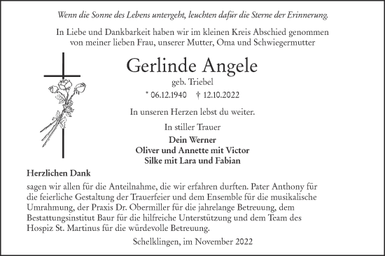 Traueranzeige von Gerlinde Angele von Ehinger Tagblatt