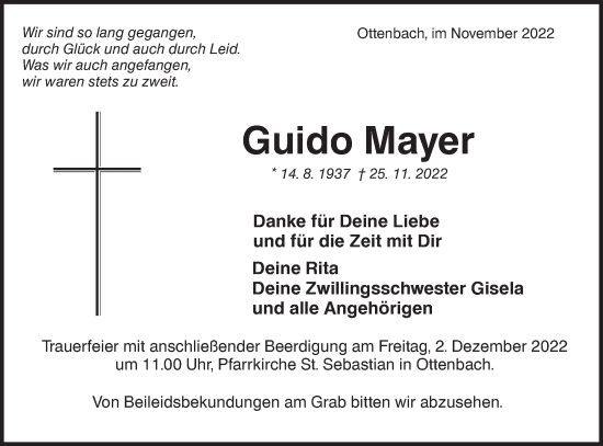 Traueranzeige von Guido Mayer von NWZ Neue Württembergische Zeitung