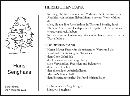 Traueranzeige von Hans Senghaas von Hohenloher Tagblatt