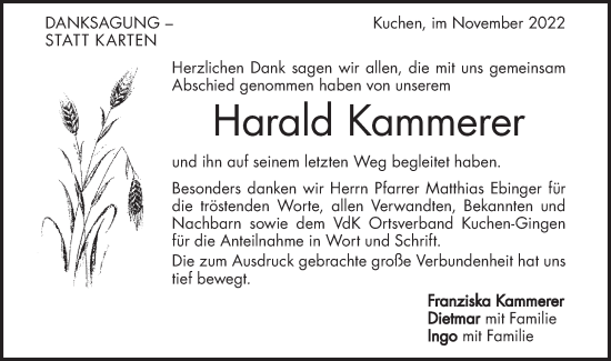 Traueranzeige von Harald Kammerer von Geislinger Zeitung