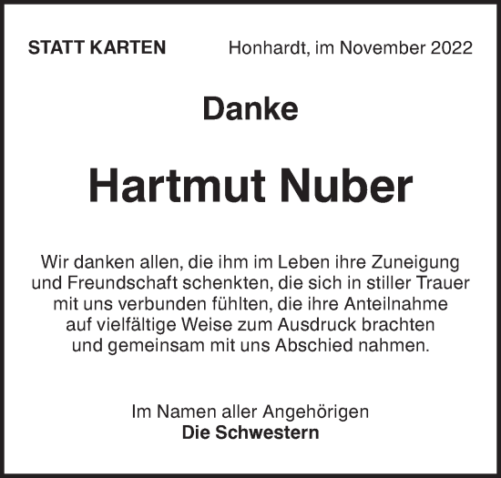 Traueranzeige von Hartmut Nuber von Hohenloher Tagblatt