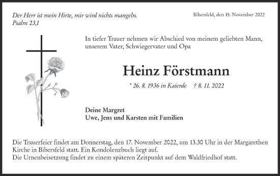 Traueranzeige von Heinz Förstmann von Haller Tagblatt