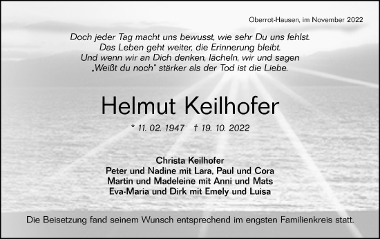 Traueranzeige von Helmut Keilhofer von Rundschau Gaildorf