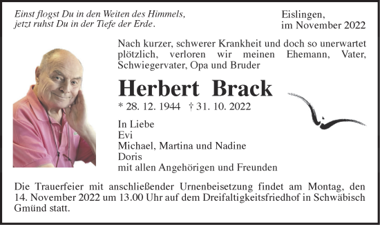 Traueranzeige von Herbert Brack von NWZ Neue Württembergische Zeitung