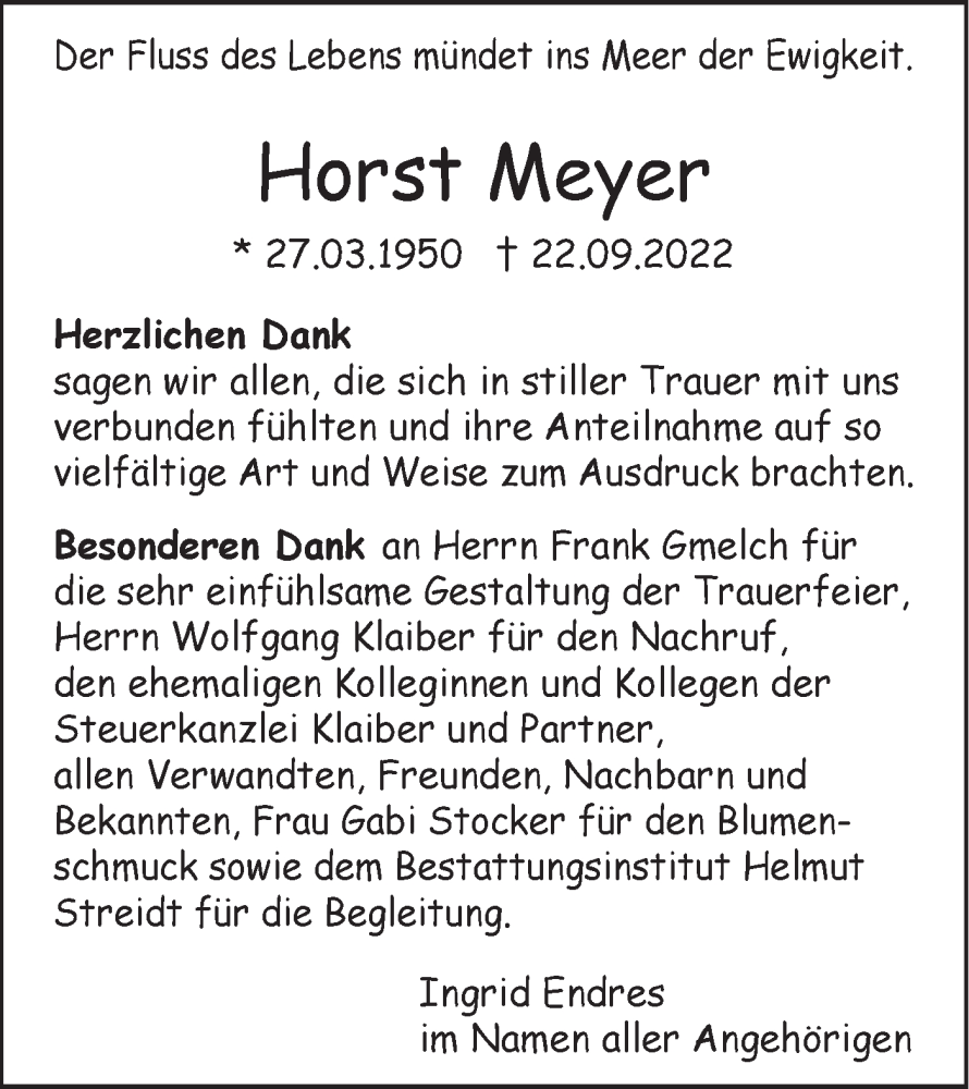  Traueranzeige für Horst Meyer vom 11.11.2022 aus SÜDWEST PRESSE Ausgabe Ulm/Neu-Ulm