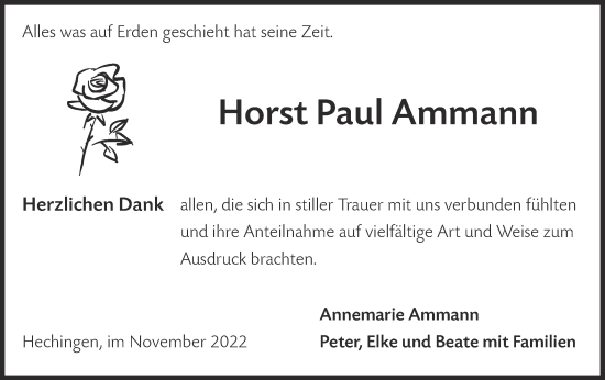 Traueranzeige von Horst Paul Ammann von Metzinger-Uracher Volksblatt