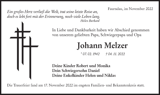 Traueranzeige von Johann Melzer von NWZ Neue Württembergische Zeitung/Geislinger Zeitung