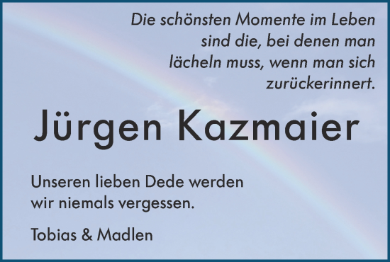 Traueranzeige von Jürgen Kazmaier von Metzinger-Uracher Volksblatt