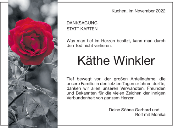 Traueranzeige von Käthe Winkler von Geislinger Zeitung