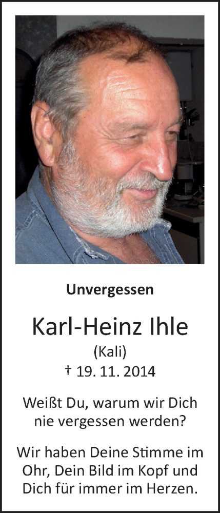  Traueranzeige für Karl-Heinz Ihle vom 19.11.2022 aus SÜDWEST PRESSE Ausgabe Ulm/Neu-Ulm