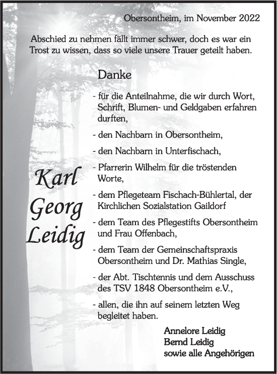 Traueranzeige von Karl Georg Leidig von Haller Tagblatt