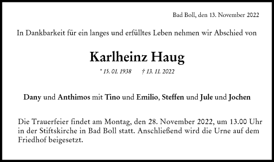 Traueranzeige von Karlheinz Haug von NWZ Neue Württembergische Zeitung