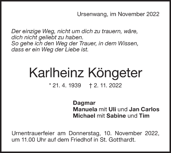 Traueranzeige von Karlheinz Köngeter von NWZ Neue Württembergische Zeitung