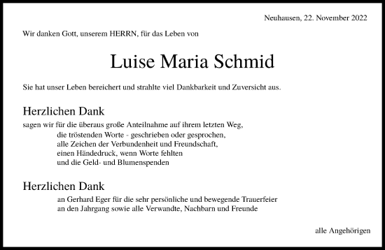 Traueranzeige von Luise Maria Schmid von Metzinger-Uracher Volksblatt