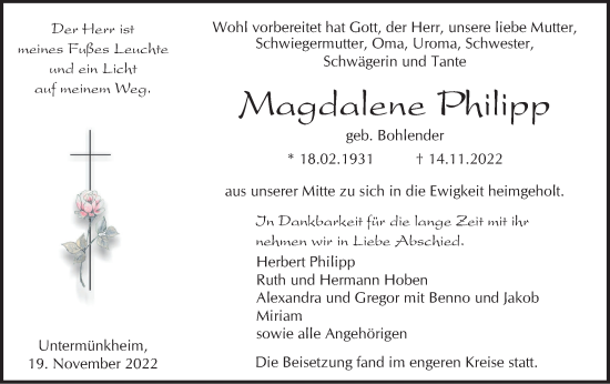 Traueranzeige von Magdalene Philipp von Haller Tagblatt