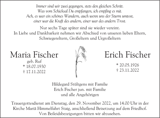 Traueranzeige von Maria Fischer von SÜDWEST PRESSE Ausgabe Ulm/Neu-Ulm