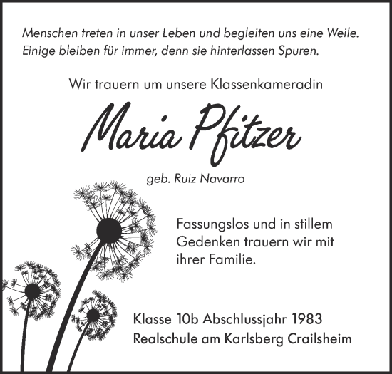 Traueranzeige von Maria Pfitzer von Haller Tagblatt