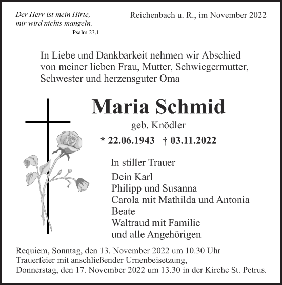 Traueranzeige von Maria Schmid von NWZ Neue Württembergische Zeitung