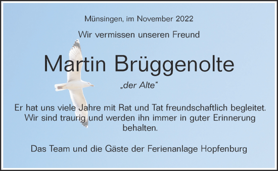 Traueranzeige von Martin Brüggenolte von Alb-Bote/Metzinger-Uracher Volksblatt